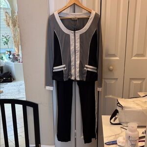 Boston Proper SPORT Track Suit Set - Zip Up Moto Jacket & Striped Leggings - M